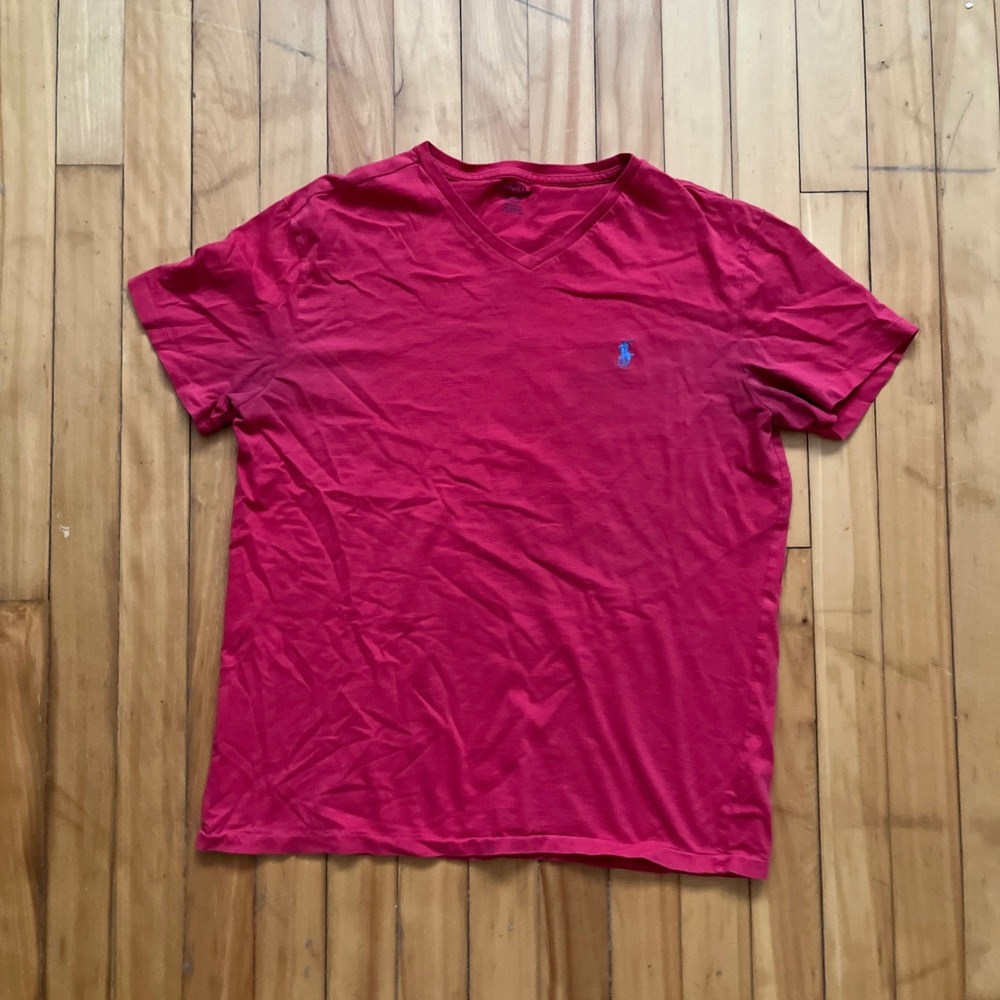 Polo Ralph Lauren Mens V Neck T Shirt Red Pony Logo Size Medium